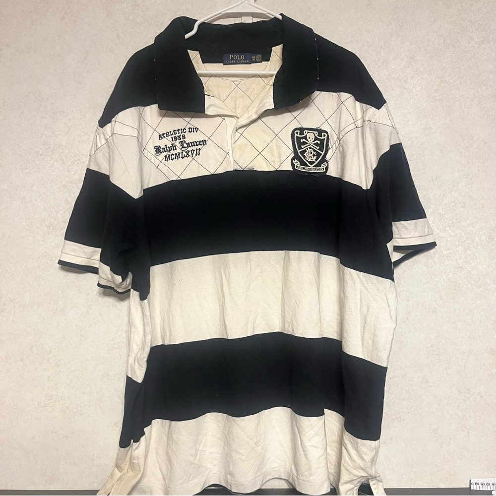 Ralph Lauren Black & White Striped Crest Rugby Polo